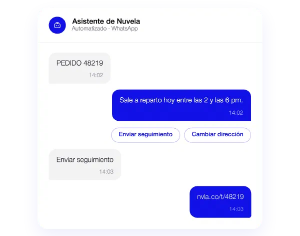 Asistente automatizado de WhatsApp que responde una consulta por el estado de un pedido con botones de respuesta rápida