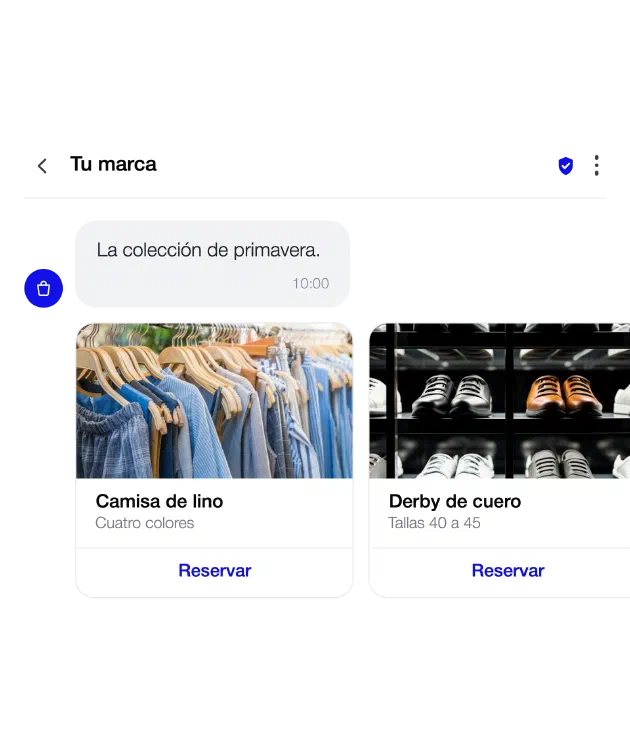Ejemplo de RCS: carrusel de productos con acciones para reservar