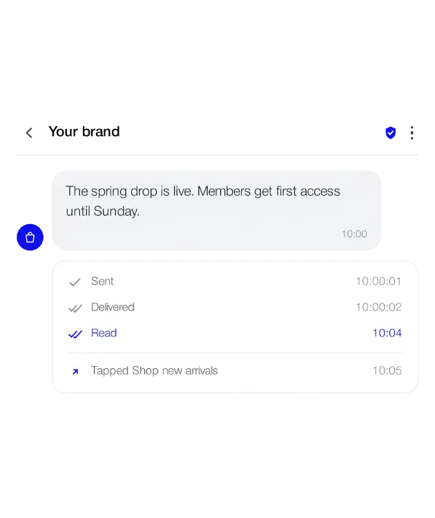 RCS example: sent, delivered, read and tap events