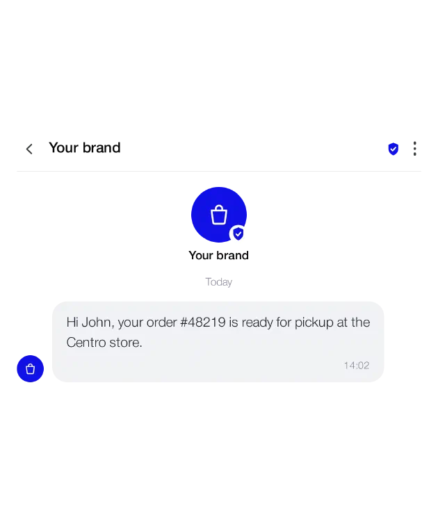 RCS example: verified brand profile and order-ready message