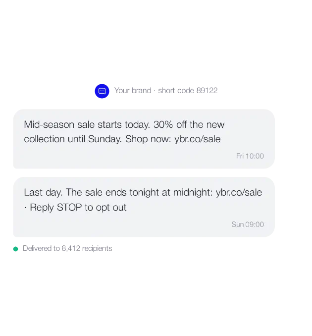 SMS campaign example: sale announcement and reminder